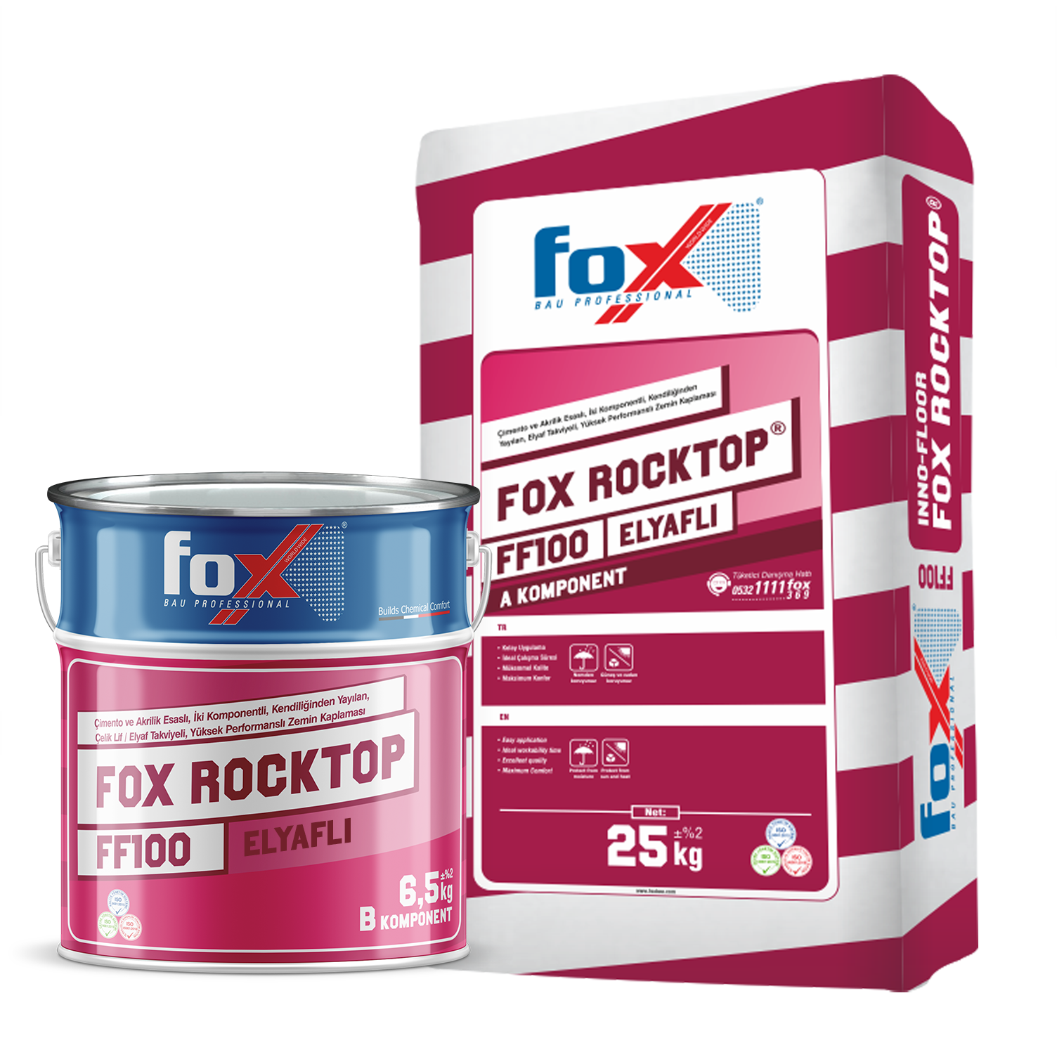 ცვეთამედეგი თვითსწორებადი იატაკი FOX ROCKTOP FF100 FIBERED SET 31.5kg — თვითსწორებადი იატაკი